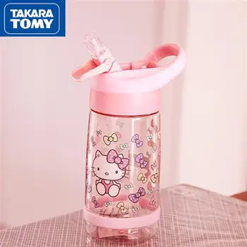TAKARA TOMY aranyos rajzfilm Hello Kitty műanyag pohár egyszerű divat kreatív szalmával hordozható ki a tanulók csésze víz