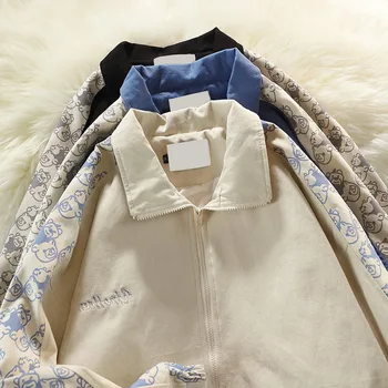 Japán Állni Gallér Bomer Kabátok Koreai Rajzfilm Nyomtatási Kawaii Túlméretes Női Kabátok Vintage Streetwear Ulzzang Harajuku Kabát