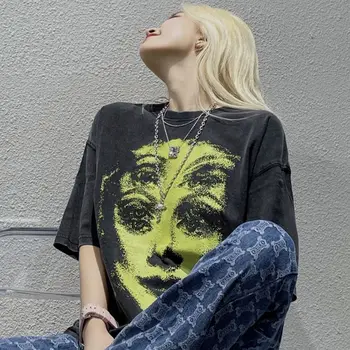 Nyári Gót Női Póló Esztétikai Laza Női pólón Punk Sötét Grunge Streetwear Hölgyek gótikus Felső póló Harajuku Ruhát y2k