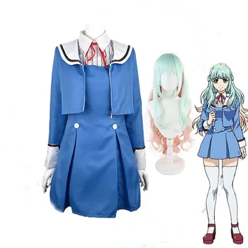 Kuon Shinzaki Anime Magas Invázió Cosplay Jelmez Tenkuu Shinpan Iskola Lány Egységes Kék Ruha Hosszú Paróka Nők Készlet