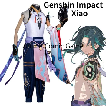 Genshin Hatása Xiao Cosplay Cipő, Paróka Cosplay Vegyes Sötét Zöld Kék Rövid Haj Genshin Hatása Xiao Jelmezek Halloween Szerepjáték 0