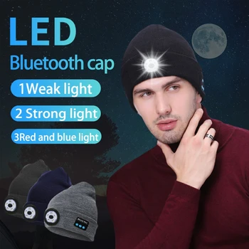 Divat Meleg Sapka Bluetooth 5.0 LED Kalap Vezeték nélküli Sztereó Fejhallgató-Zene Lejátszó, MIKROFON Támogatás Fényerő LED Újratölthető