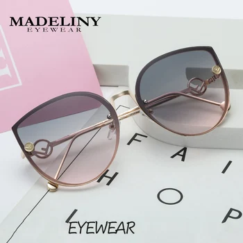 MADELINY Új Luxus Márka, Design Macska Szemét napszemüveg Nők Tükör Vintage Keret nélküli napszemüvegek Gafas Gradiens óceán lencse MA336