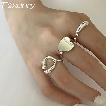 FOXANRY 925 Sterling Ezüst SZERELMES Szív Gyűrű a Nők számára Új Divat Egyszerű Geometriai Görbe Kézzel készített Gyűrűk Meghatározott Parti Ékszer Ajándék