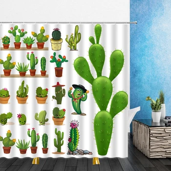 Kaktusz Zuhanyzó Függöny Sivatagban Virágok, Zöld Növények 3D Nyomtatás Táj Vízálló Fürdőszoba lakberendezés Fürdőkádban Poliészter Függöny Szett 0