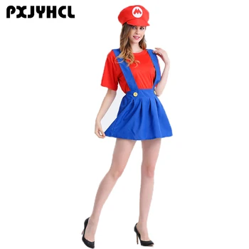 Halloween Red Super Mario Cosplay Jelmez Női Vízvezeték-Szerelő Szexi Party Ruha, Felnőtt Anime Rajzfilm Bros Szerepjáték Játék, Lány