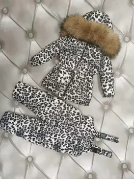 2021 téli kabát gyermek snowsuit lány kabát+nadrág lány ruha valódi szőrme felsőruházat anorák kezes-lábast síruha gyermek téli kabát