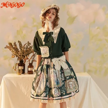 MAGOGO 2DB Lolita Ruha, Édes, A Lányok Zöld Kabát+ Virágos Szoknya Szett Lágy Nővérek Napi Party Ruha 0