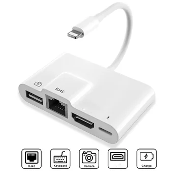 4 in1 USB OTG Adapter Villám, hogy Rj45, HDMI-Kompatibilis 4K TV-Micro Usb Hub Töltés Converter for iPhone/ iPad 0