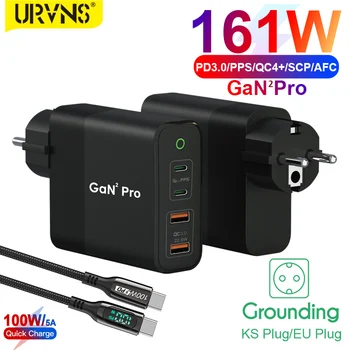 URVNS 4-Port 161W GaN 2 Pro USB-C Adapter, 2 USB-C PD 100W 2 USB-EGY 22.5 W PS/EU Földelő Töltő Laptopok, Telefonok 0