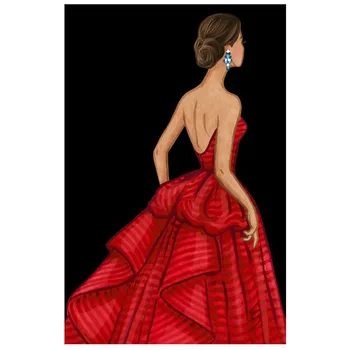 Gyönyörű vörös ruhás lány DIY Gyémánt Festmény női ruha Gyémánt Hímzés, keresztszemes Strasszos Mozaik Festmény 0