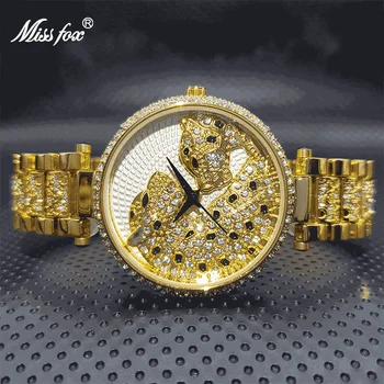 MISSFOX Női Divat Arany Reloj Luxus Alkalmi Leopárd Ruha Fényes Nézni A Hölgyek Gyémánt Vízálló Órák Nagykereskedelmi