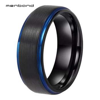 Fekete Kék Volfrám jegygyűrűt A Férfiak, mind a Nők Zenekar Lépett Csiszolt Kivitelben 8 mm-es Comfort Fit 0