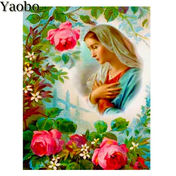 A teljes Gyakorlat Tér 5D Gyémánt Festmény Szűz Mária Virágok keresztszemes Készletek Vallási Diy Gyémánt-Mozaik Hímzés Festék