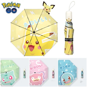 Új Pokemon Pikachu Automata Esernyő Eső Gyermekek Kedves Aranyos Összecsukható Esernyő Szélálló Bevonat Anti UV Napernyő Esernyő