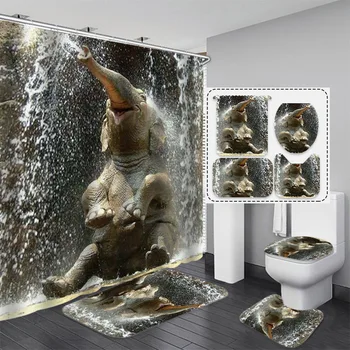 Vicces Elefánt Játszik a Víz Szürke Zuhanyzó Függöny Anyag Vízálló Vízálló, Extra Hosszú Fürdő Függöny Szett Horgok 0