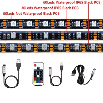 USB LED Szalag Lámpa 5V-os RGB Vízálló Fekete NYÁK-5050 0,5 m 1m 2m 3m 4m 5m Led Szalag Világos Szalag PC TV Háttérvilágítás Távirányító
