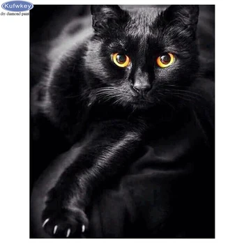 5D DIY gyémánt festmény fekete macska állat kereszt-öltés kerek gyakorlat strasszos hímzés teljes négyzet mozaik festmény lakberendezés 0
