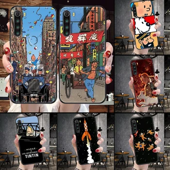 Az Adventures of Tintin Telefon Esetében A Xiaomi Redmi Megjegyzés 7 8 9 10 7 8 TONNA 9A 9T 9-ES 10-ES Pro fekete 3D-s miniszterelnök puha, vízhatlan tpu