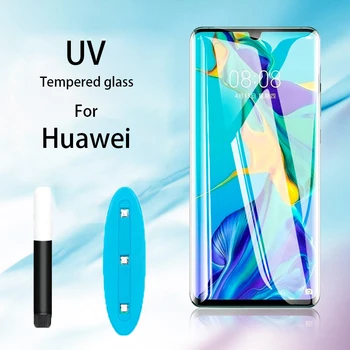UV Nano Folyékony Ragasztó Teljes Edzett Üveg Huawei Mate 40 30 20 Pro Ívelt képernyővédő fólia Huawei P30 P40 P50 Pro UV üveg 0