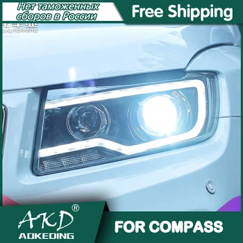 Autó Jeep compass Fényszórók 2011-2016 DRL Nap, Futó Fény, LED-Bi Xenon Izzó, Ködlámpa Autó Tartozék iránytű Fej Lámpa 0
