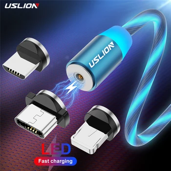 USLION Mágneses USB Kábel Huawei Xioami redmi megjegyzés 11 10 Pro Világító Világító C Típus Micro USB Kábel LED USB Töltés Kábel