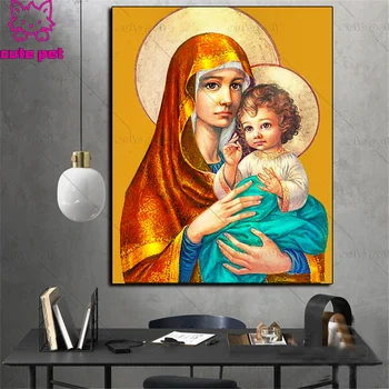 strasszos képek Szűz Mária, baba teljes négyzet, kör gyémánt hímzett diy gyémánt festés dekoráció Vallási Ikonra 0