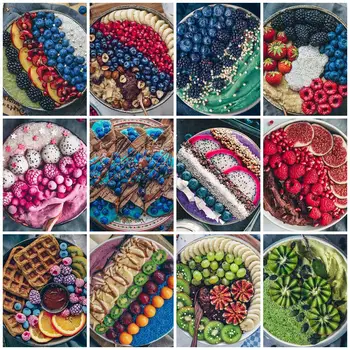 Gyémánt-Mozaik Táj Cross Stitch Tér Gyémánt Festmény Élelmiszer Kép Strassz Gyümölcs Gyöngy Hímzéssel, Kézzel készített Ajándék