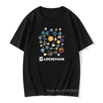 Blokklánc BitCoin Litecoin Gyűrűző Ethereum Fizetőeszköz Póló Férfi Népszerű Tee Karácsonyi tees Tshirt Pamut