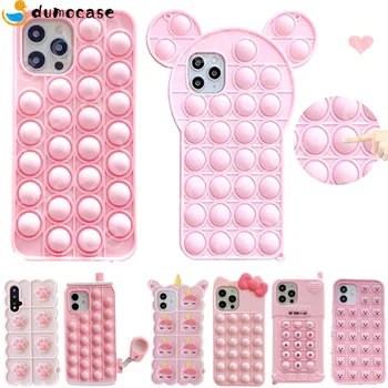 Rózsaszín Enyhíti a Stressz az iPhone számára, 12 Mini 11 Pro Max XS Xr X 6 7 8 Plus Szilikon Puha Pop Fidget Játékok Nyomja Buborék Aranyos Borító 0