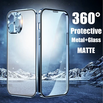 Luxus kétoldalas Edzett Üveg Alumínium Bumper tok iPhone 13 Pro Max 13Pro 360 Védő Matt hátlap coque közelében 0