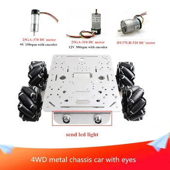 A Led-es Lámpák 80mm Mecanum Kerék Mobil Robot Alváz RC Vezérlő Készlet 4db Magas Nyomatékú Motor 9V/12V Motor Választhat