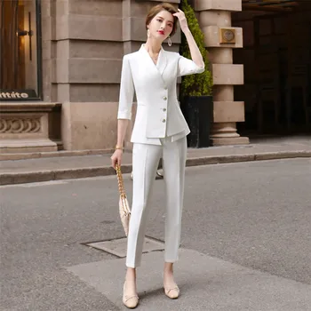 Zakó, a nadrág meg két darabos készlet nők fehér 2020-as tavaszi divat office lady slim fekete szakmai maximum meghatározza ruházat LD1289 0