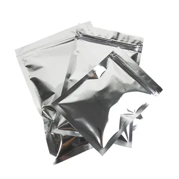 200Pcs/Sok Fényes Ezüst Alumínium Fólia Zip-Zár Mylar Táska Lapos Resealable Tok Cipzárral Élelmiszer Tea Tároló 6 Méretben 0