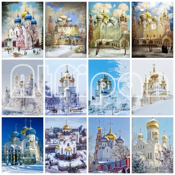 Teljes Fúró Gyémánt Hímzés Oroszország Épület Templom Kézműves Kit 5D Gyémánt-Mozaik Téli Táj, Kézimunka, lakberendezés