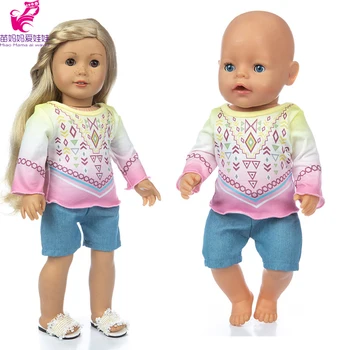 43 cm újszülött Baba póló, farmer nadrág 18 inch amerikai og lány baba ruhát nadrágot visel játékok