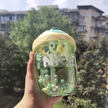 Egyszerű, Aranyos Nyári Műanyag Szívószál Kupa Háztartási Dupla Víz Kupa Magas Érték Lány Szívét Csésze Víz 0