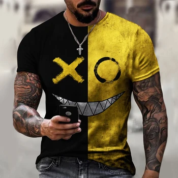 XOXO minta 3d nyomtatott póló divat férfi utcai alkalmi sport póló férfi O-nyak túlméretezett póló 0