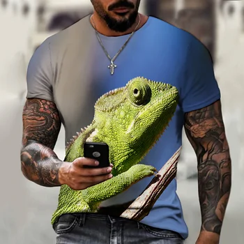 Forró eladási újdonság kaméleon 3D nyomtatás vicces, aranyos állat gyík design póló unisex személyiség streetwear alkalmi póló