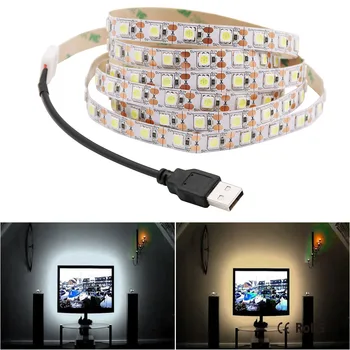 USB LED Szalag lámpa 5050 DC5V Flexibilis LED Szalag Szalag 50cm / 1m / 2m / 3m / 5m HDTV TV Asztal Képernyő Háttérvilágítás Meleg Fehér 0