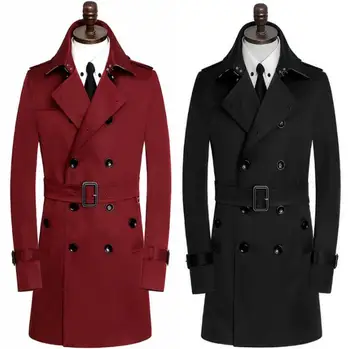 Mens kabátok, trench bor vörös fekete tavaszi őszi dupla mellű, hosszú kabátos férfi ruha alkalmi slim fit kabát, hosszú ujjú 9XL 0