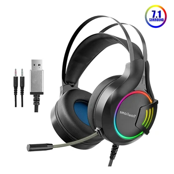 Játék Fülhallgató, SZÁMÍTÓGÉP, PS4, 7.1-es Térhatású Hang Gaming Fejhallgató Gamer USB Over-Ear Fülhallgató, Vezetékes RGB fényforrás a Ps4 xbox
