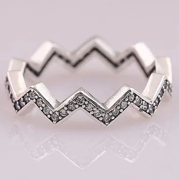 Eredeti Csillogó Zig Zag A Kristály Gyűrű A Nők 925 Sterling Ezüst Gyűrű, Esküvői Buli Ajándék Európa Ékszerek