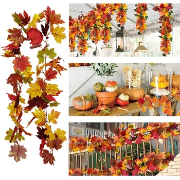 1,75 M Mesterséges Maple Leaf Garland Szőlő Őszi Hagyja Őszi Lóg Szőlő Növények Esküvői Hálaadás Halloween Kert, Dekoráció