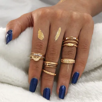 Klasszikus Arany Ezüst Színű Gyűrű Geometriai Szabálytalan Gyűrű Készlet Hölgy Amulett Ékszer Kiegészítők Midi Gyűrűk Nők