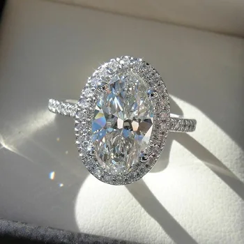 Luxus Ovális vágott 2ct Labor Gyémánt eljegyzési gyűrű 925 Sterling ezüst Eljegyzési, Esküvői Zenekar, Gyűrűk, a nők násznép, Ékszerek