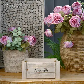 SunMade Retro, Romantikus Rózsák A Mesterséges Virágokat Nappali Dekoráció Virág Cserépben Dekoratív Esküvő 0
