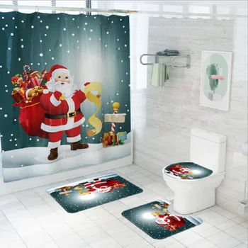 Mikulás zuhanyfüggöny Poliészter Vízálló Fürdőszoba Szőnyeg Wc Fedelét zuhanyfüggöny 4db/Szett, Karácsonyi Dekoráció 0