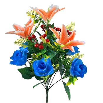 Temető Virágok Temetőben Sírja Dekorációk, Lily Rose Fesztivál Készletek 5 Színben Műanyag Mesterséges Csokor