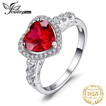 JewelryPalace Szív, a Szerelem Teremtett Piros Rubin 925 Sterling Ezüst Gyűrű Női Divat Drágakő Ékszer a Halo Eljegyzési gyűrű 0